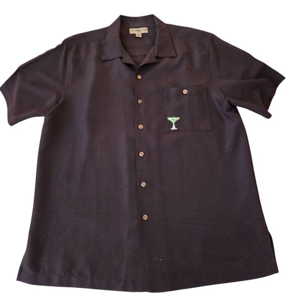 Hook & Tackle Mens Short Sleeve Embroidered Button-up Shirt Black Large - Picture 1 of 15